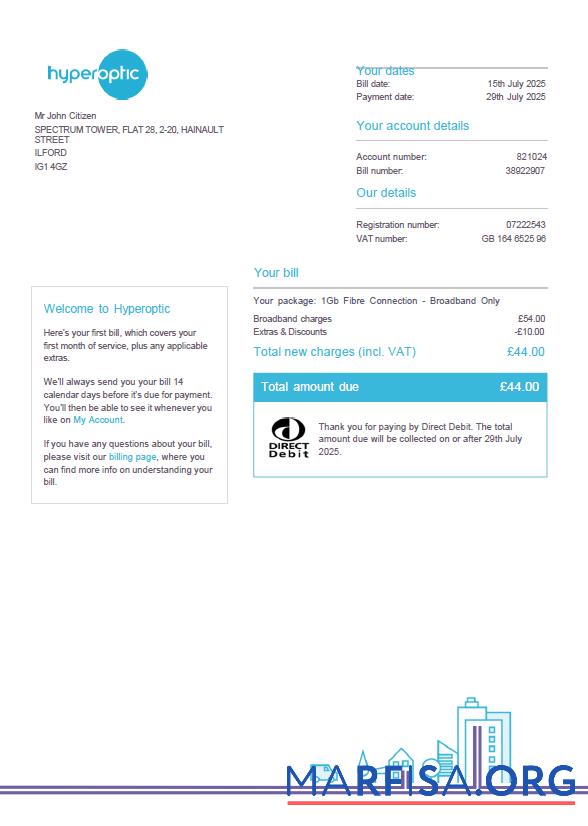 Realistic Slovakia Hyperoptic utility bill template in Word and PDF formats